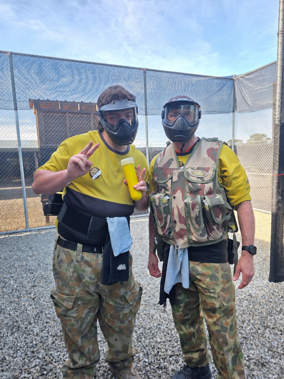 Two Delta Force Melbourne marshals ready for a paintball session