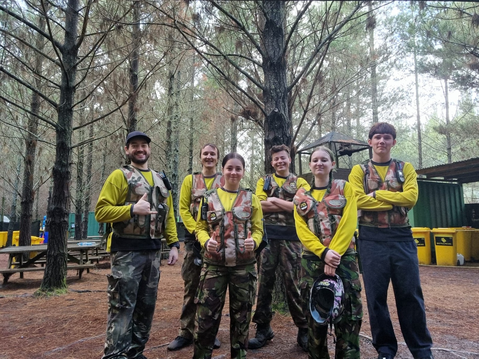 The Delta Force Melbourne marshal team together in the woodland centre